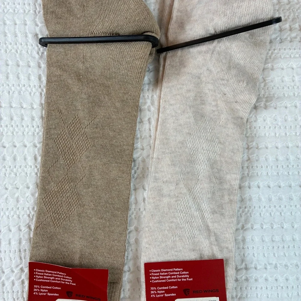 Red‎ Wings Socks Fits Mens 12-16 Tan Cream Diamond Pattern Dress Made in USA